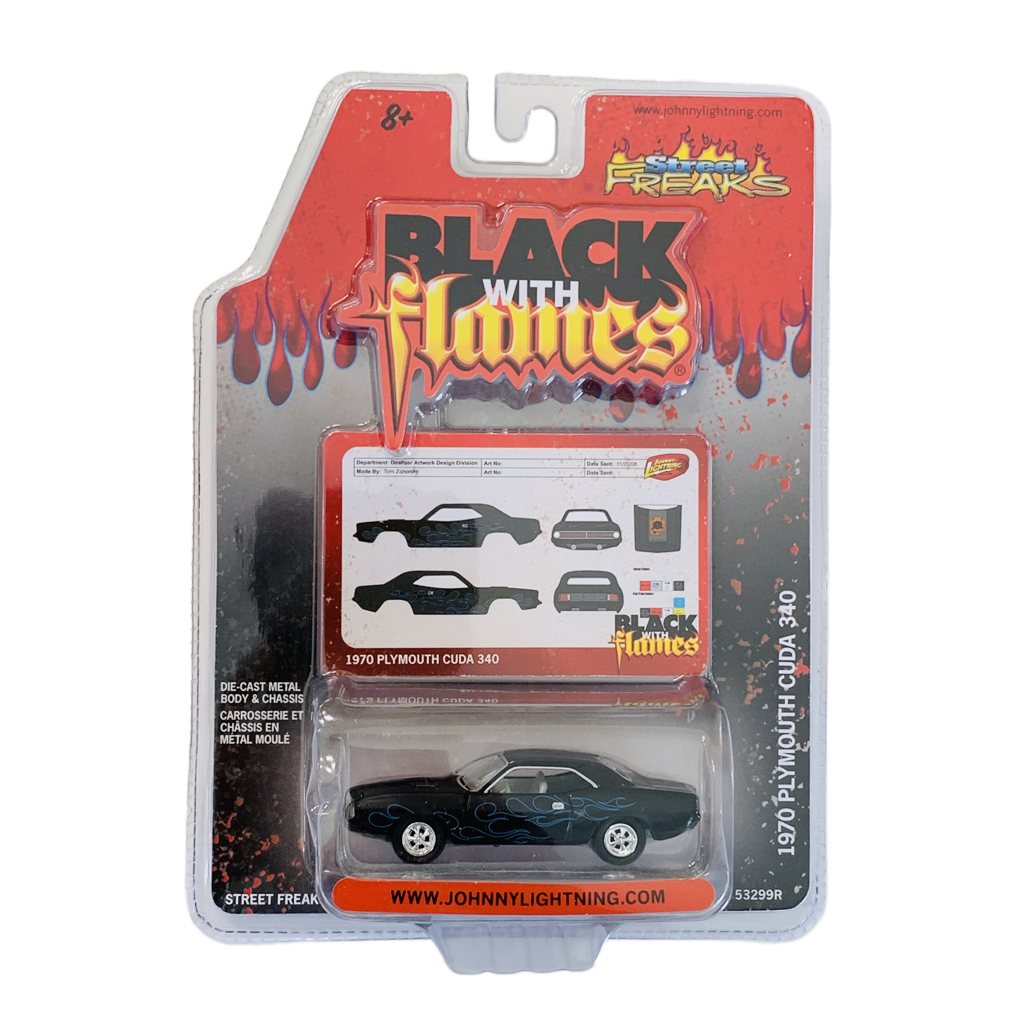 Johnny Lightning Black With Flames 1970 Plymouth Cuda 340