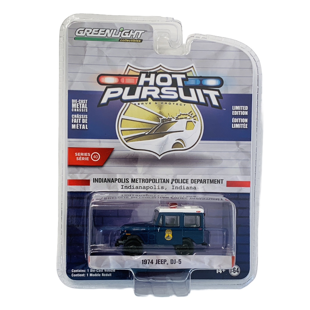 Greenlight Hot Pursuit Indianapolis Metropolitan Police Department 1974 Jeep DJ-5